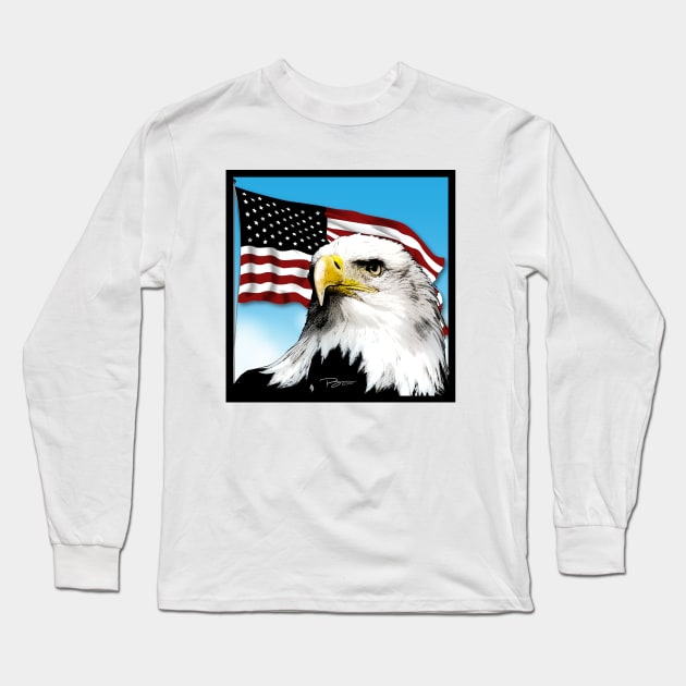 Patriotic Eagle Long Sleeve T-Shirt by i4ni Studio